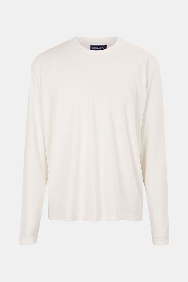 Ekru Bisiklet Yaka Erkek Sweatshirt