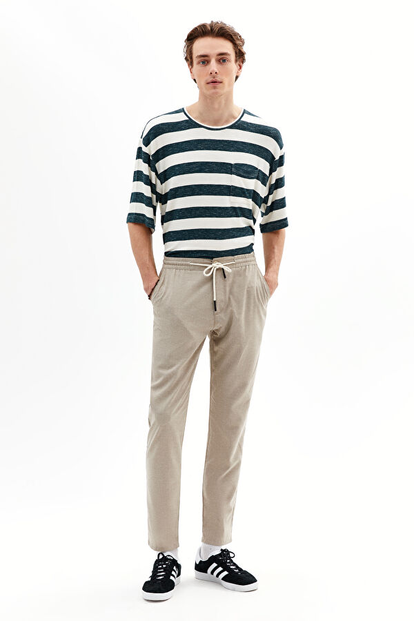 Standard Fit Beige Straight Leg Viscose Men's Trousers