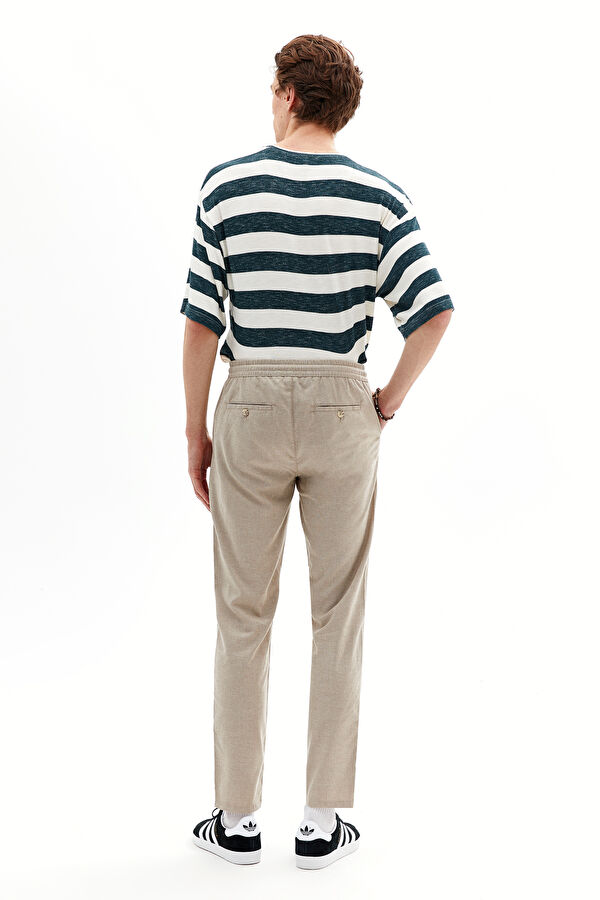 Standard Fit Beige Straight Leg Viscose Men's Trousers 2