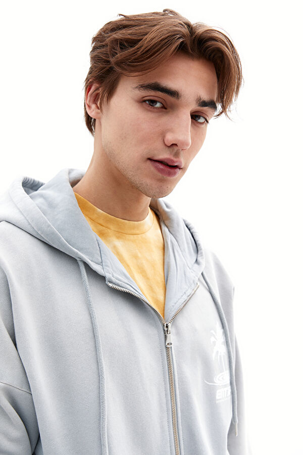 Açık Gri Relax Kalıp Kapuşonlu Sweatshirt 2