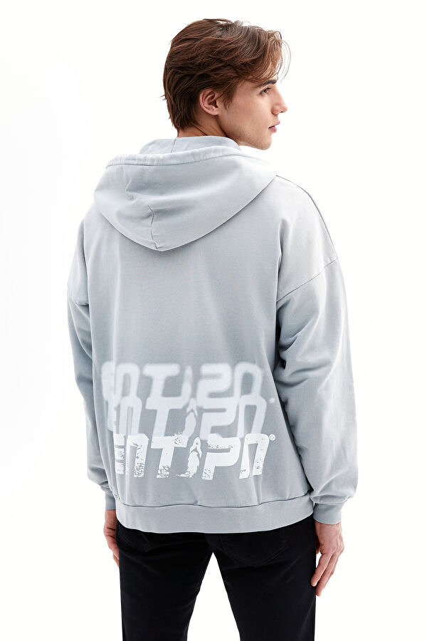 Açık Gri Relax Kalıp Kapuşonlu Sweatshirt 3