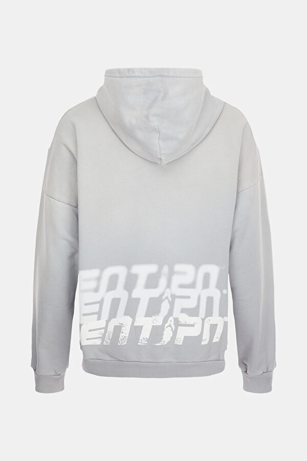 Açık Gri Relax Kalıp Kapuşonlu Sweatshirt 5