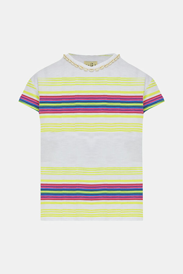 Relax Kalıp Çok Renkli O Yaka Çizgili T-Shirt