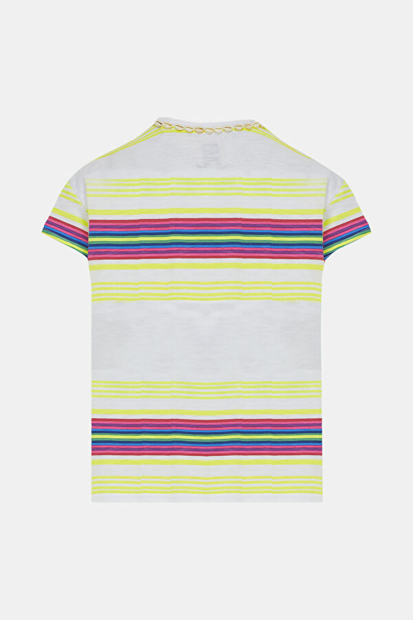 Relax Kalıp Çok Renkli O Yaka Çizgili T-Shirt 2