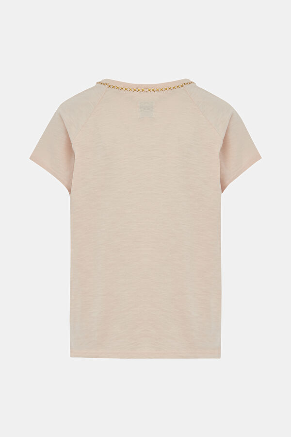Relax Kalıp Açık Pembe O Yaka Baskılı T-Shirt 2