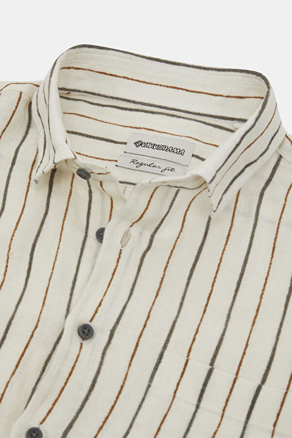 Beige Striped Patterned Shirt 3