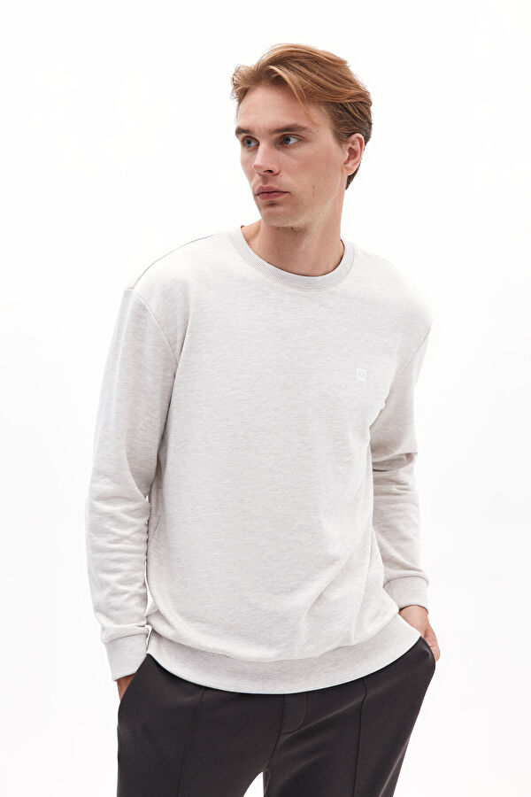 Bej Bisiklet Yaka Erkek Sweatshirt