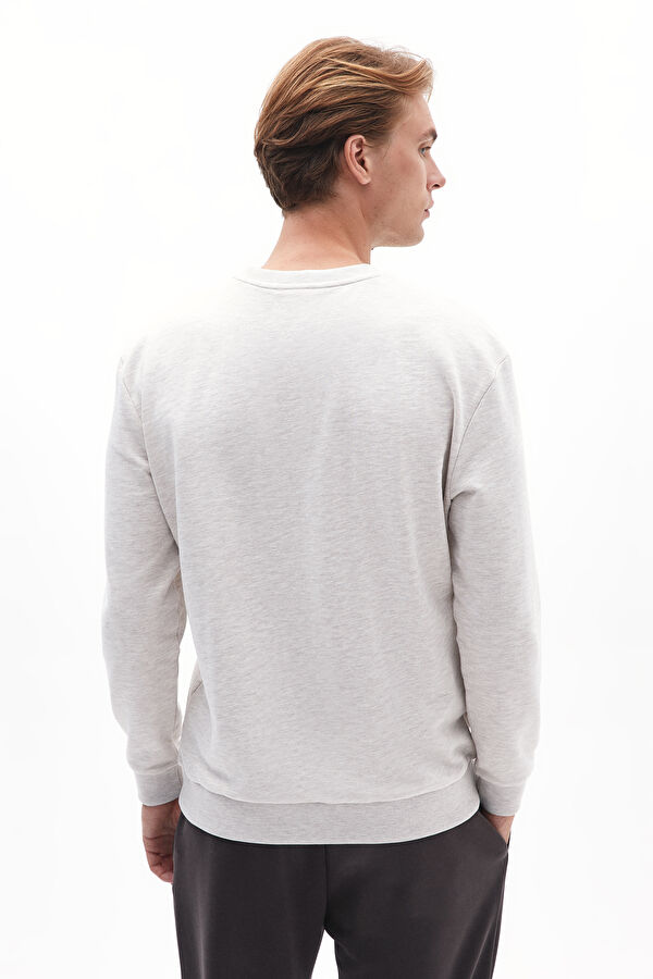 Bej Bisiklet Yaka Erkek Sweatshirt 3