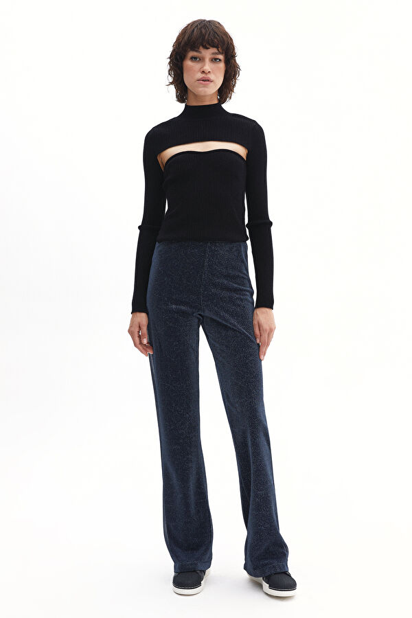 Slim Fit Navy Wide Leg Women's Trousers
