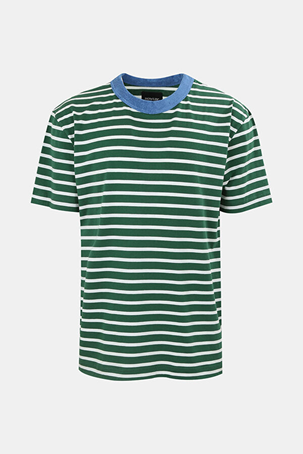 Yeşil Bisiklet Yaka Çizgili T-Shirt