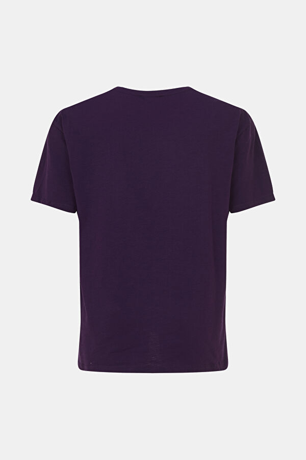 Mor Bisiklet Yaka Baskılı T-Shirt 2