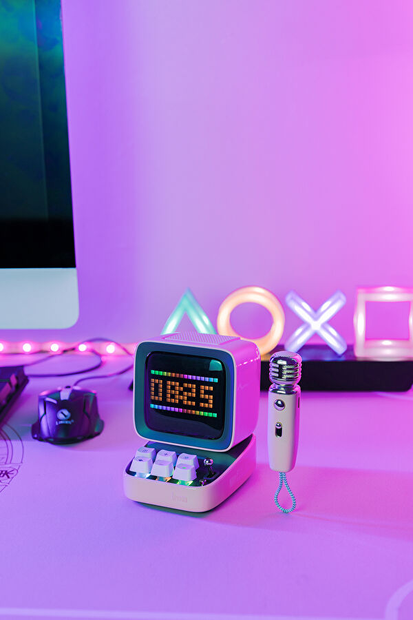 Ditoo Mic Piksel Ekranlı Karaoke Mikrofonlu Pembe Bluetooth Hoparlör 8