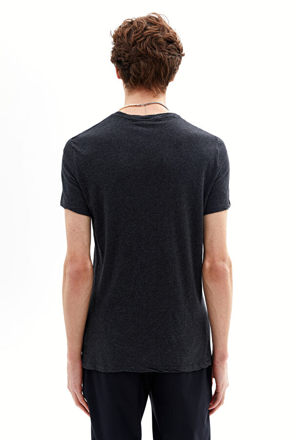 Antrasit Bisiklet Yaka Düz T-Shirt 2