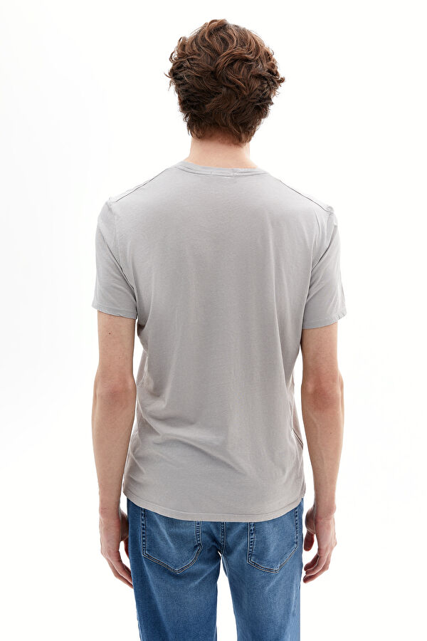 Gri Bisiklet Yaka Düz T-Shirt 2