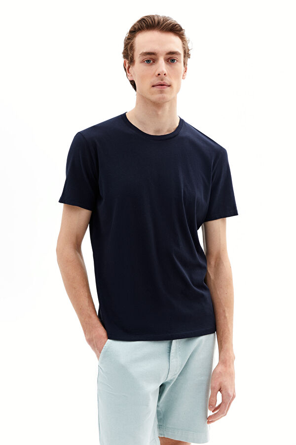 Lacivert Bisiklet Yaka T-Shirt