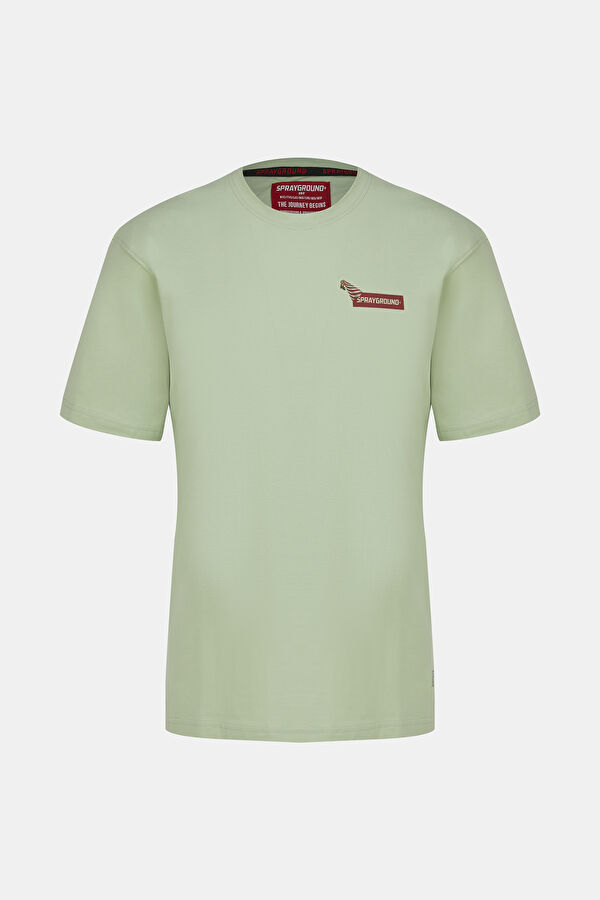 Oversize Açık Yeşil Bisiklet Yaka Baskılı T-Shirt
