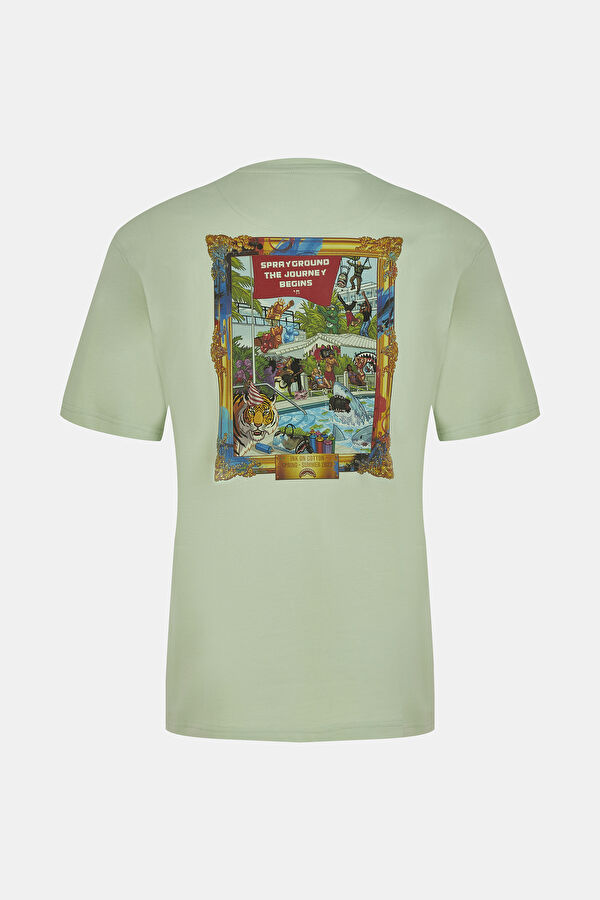 Oversize Açık Yeşil Bisiklet Yaka Baskılı T-Shirt 2