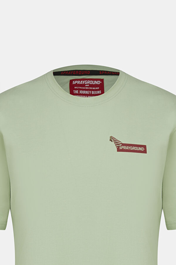 Oversize Açık Yeşil Bisiklet Yaka Baskılı T-Shirt 3