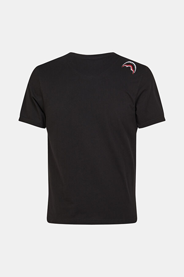 Oversize Siyah Bisiklet Yaka Baskılı T-Shirt 2