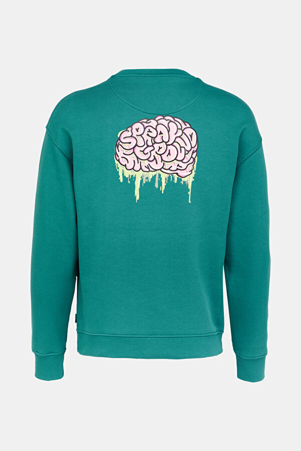 Yeşil Oversize Bisiklet Yaka Sweatshirt 2