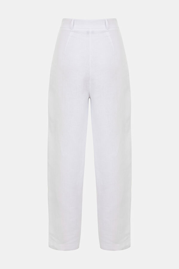 White Wide Leg Linen Women's Trousers 2