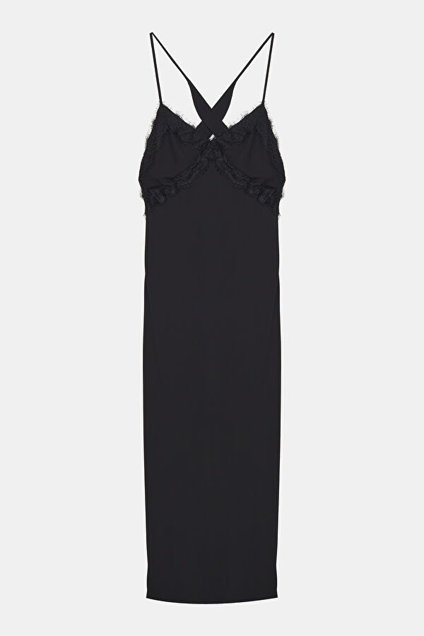 Black Patterned Midi Women's Dress