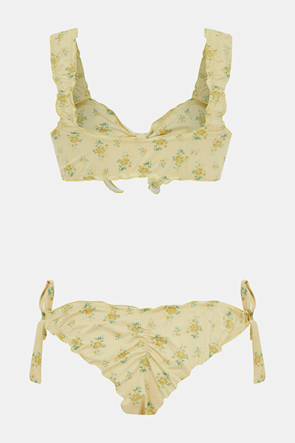 Açık Sarı Desenli Askılı Bikini 2
