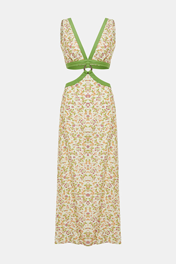 Multicolor Design Filled V Neck Dress