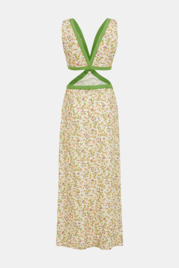 Multicolor Design Filled V Neck Dress 2