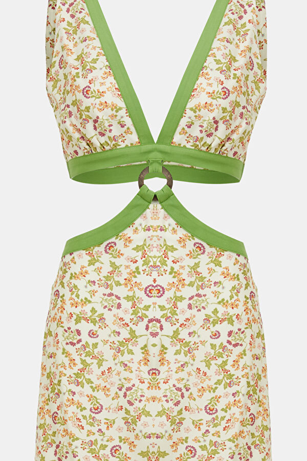 Multicolor Design Filled V Neck Dress 3