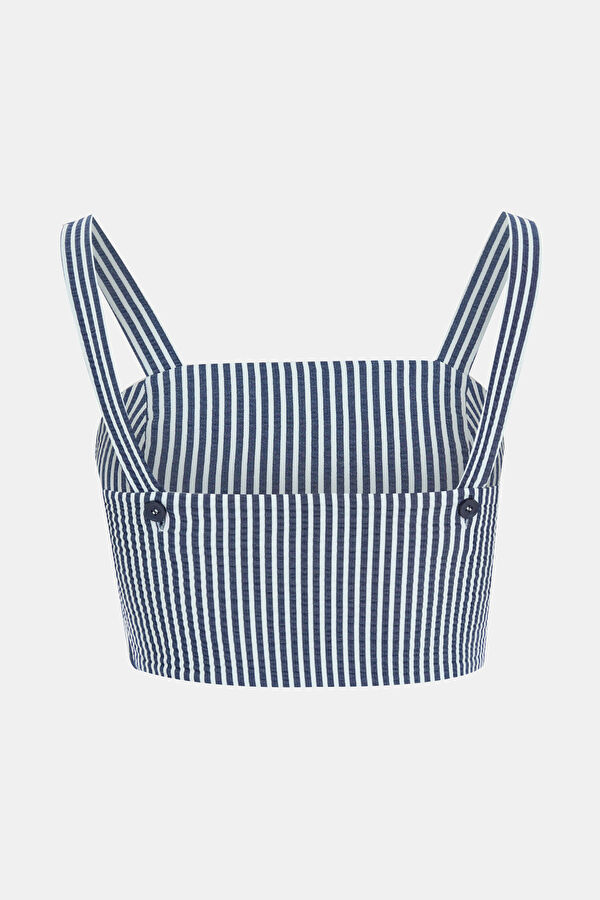 Navy Blue Striped Patterned Square Blouse 2