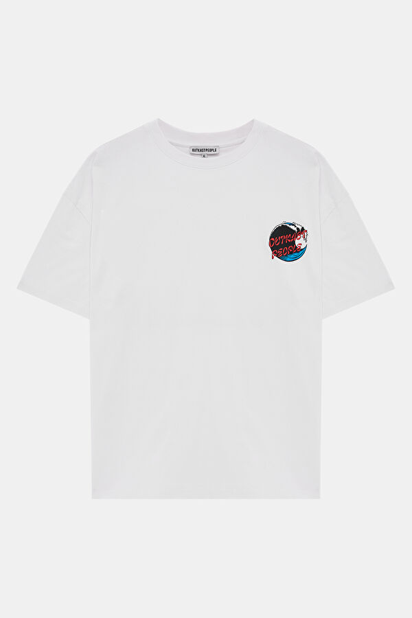 Oversize Beyaz Bisiklet Yaka T-Shirt