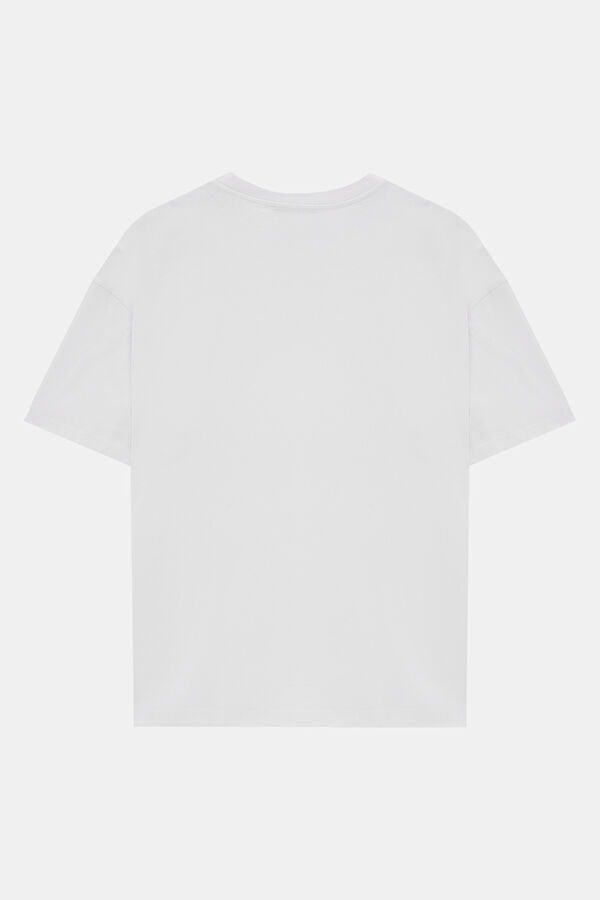 Oversize Beyaz Bisiklet Yaka T-Shirt 2