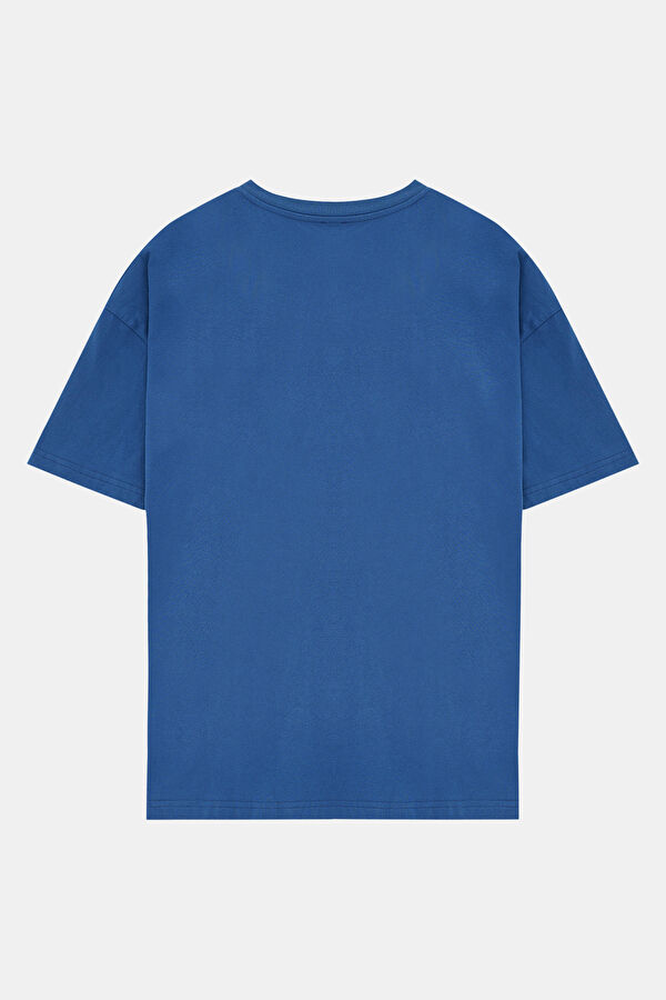 Oversize Mavi Bisiklet Yaka T-Shirt 2