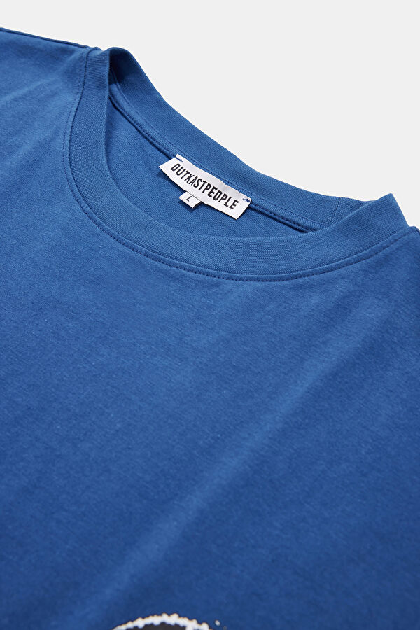 Oversize Mavi Bisiklet Yaka T-Shirt 3
