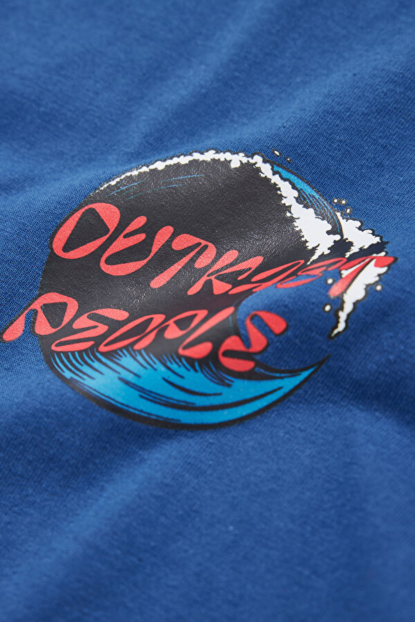 Oversize Mavi Bisiklet Yaka T-Shirt 4