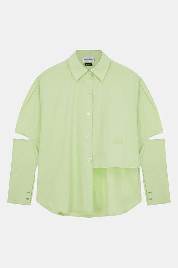 Relax Fit Light Green Mandarin Collar Women's Shirt 5