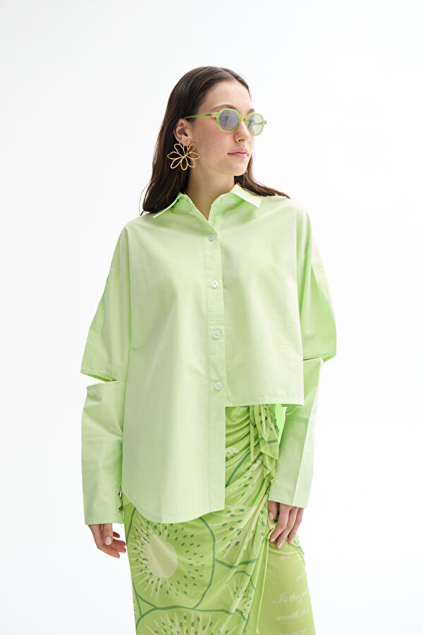 Relax Fit Light Green Mandarin Collar Women's Shirt