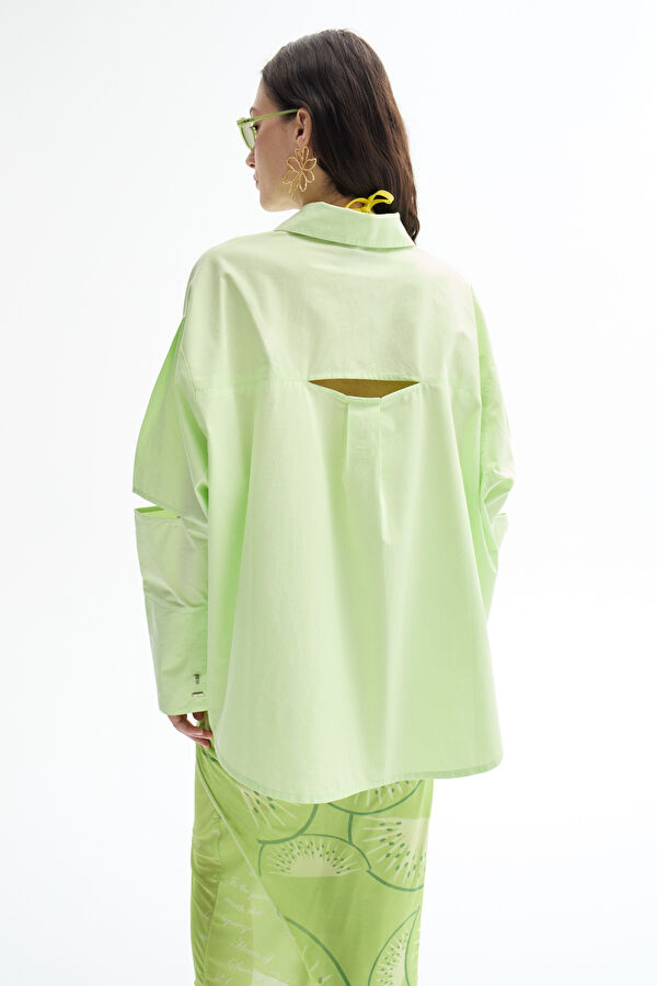 Relax Fit Light Green Mandarin Collar Women's Shirt 2