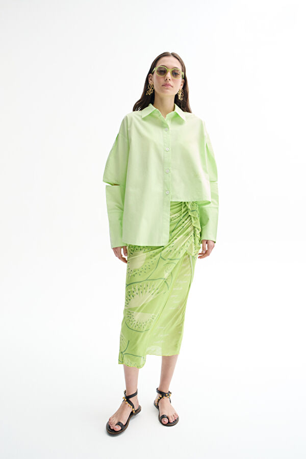 Relax Fit Light Green Mandarin Collar Women's Shirt 3