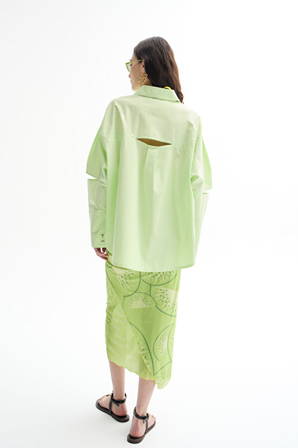 Relax Fit Light Green Mandarin Collar Women's Shirt 4