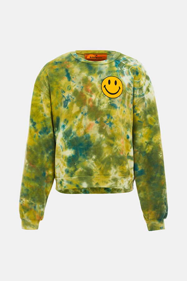 Yeşil Oversize Bisiklet Yaka Sweatshirt
