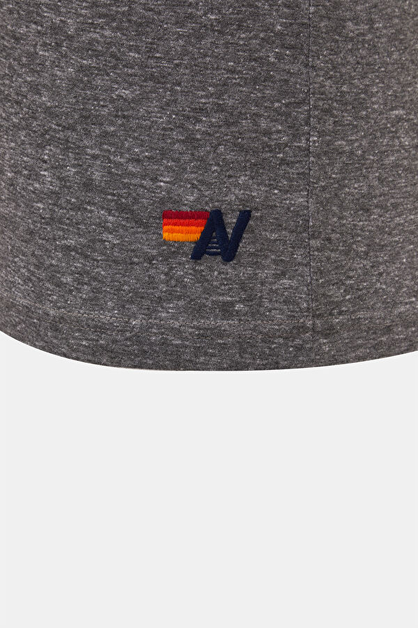 Gri Bisiklet Yaka Baskılı T-Shirt 3
