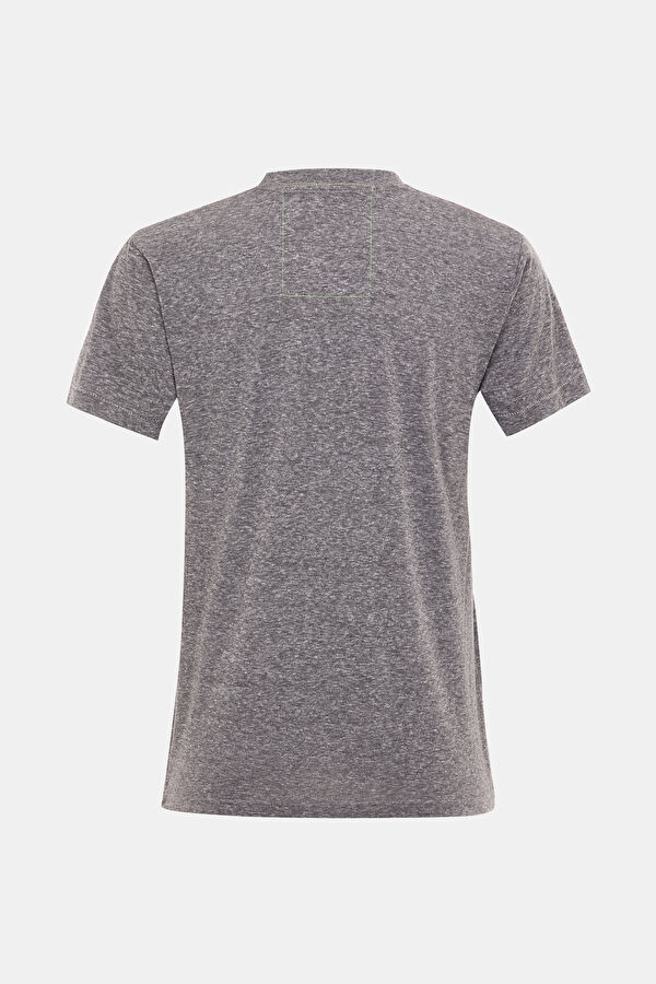 Gri Bisiklet Yaka Baskılı T-Shirt 2