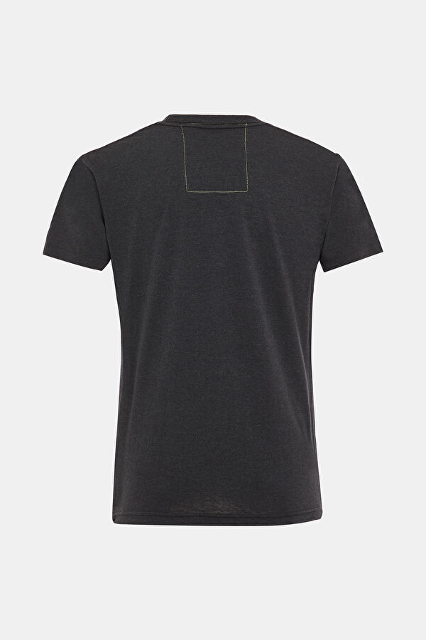 Koyu Gri Bisiklet Yaka Baskılı T-Shirt 2