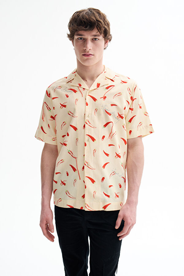 Oversize Cream Design Filled Retro Shirt
