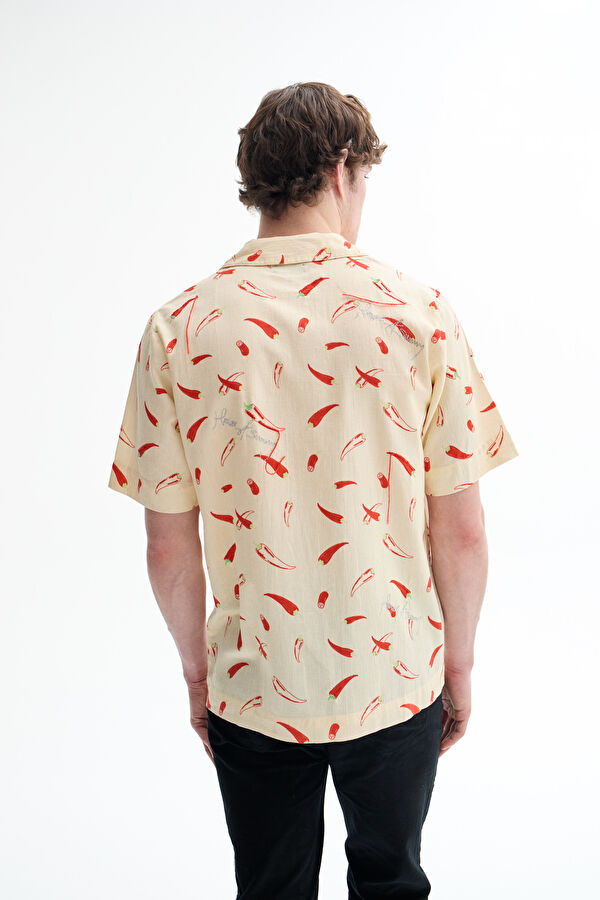 Oversize Cream Design Filled Retro Shirt 2