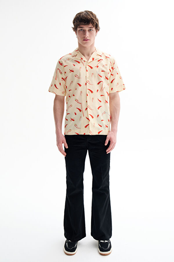 Oversize Cream Design Filled Retro Shirt 3