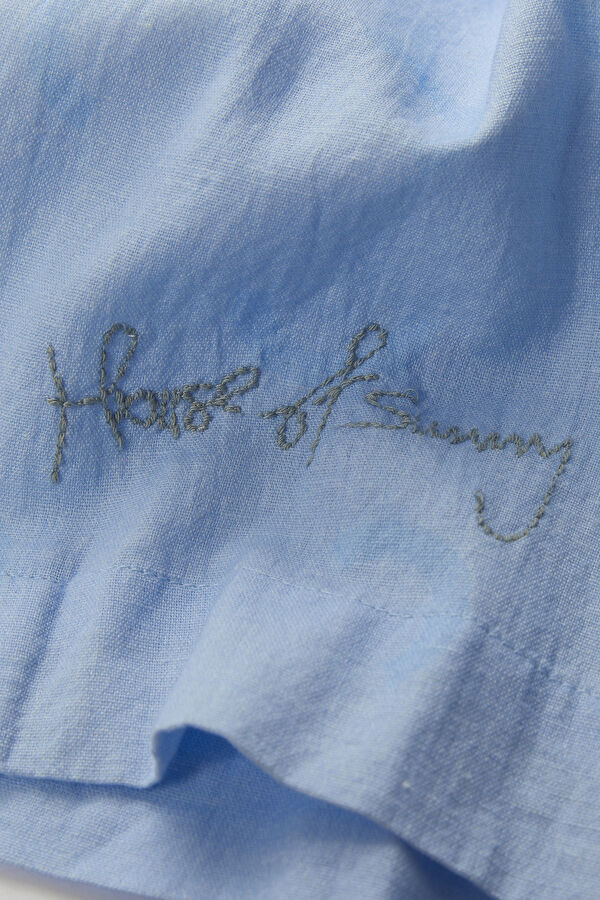 Oversize Blue Patterned Retro Linen Cotton Men's Shirt 6