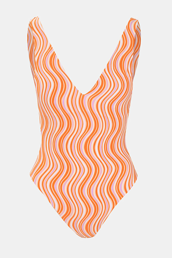 Orange Design Filled Swimsuit
